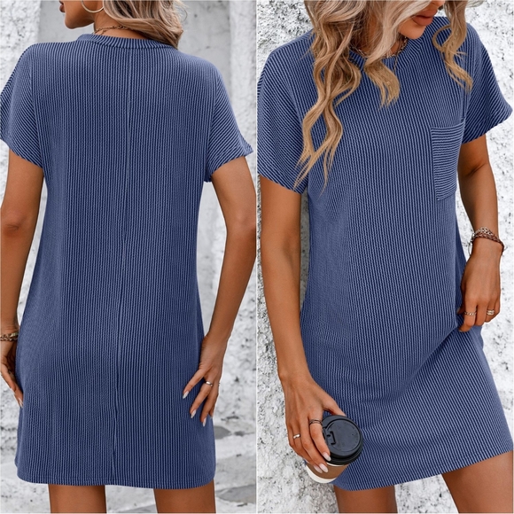 Harmony In Nature Dresses & Skirts - Breezy Ribbed Tee Dress - Blue